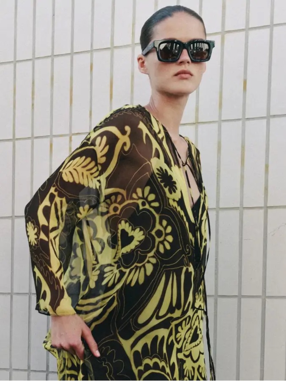 Zara Black vacation dress Dress with Yellow Floral Swirl Print